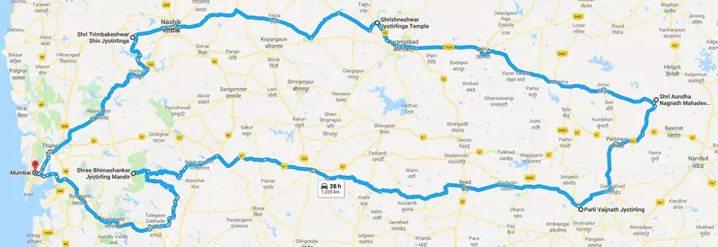 5 Jyotirlinga in Maharashtra - Route Map