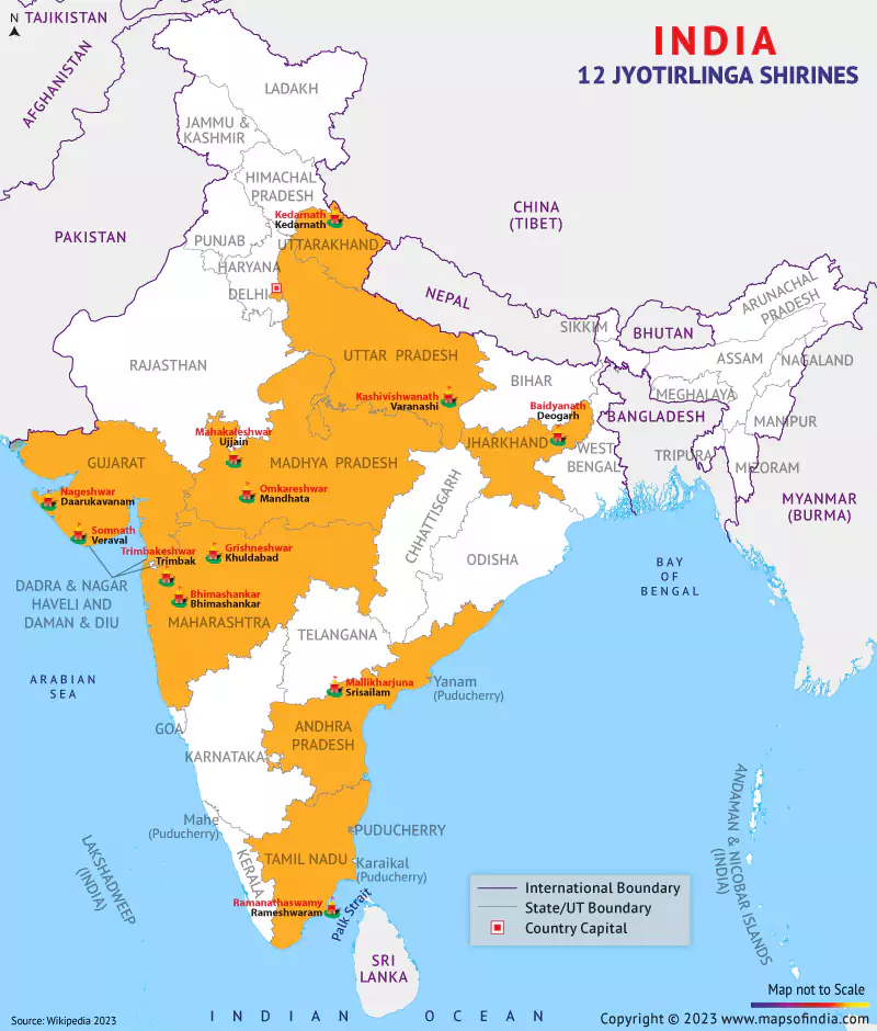 India Map of 12 Jyotirlinga